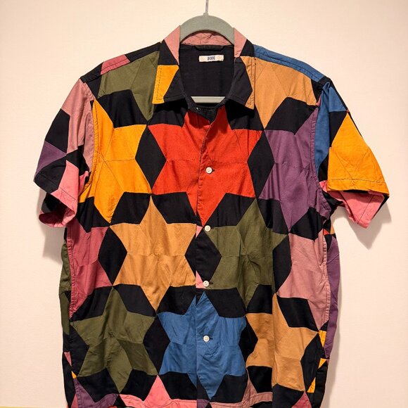 BODE - Rainbow Star Quilt Patchwork Cotton Shirt - Black / Large - Picture 2 of 10